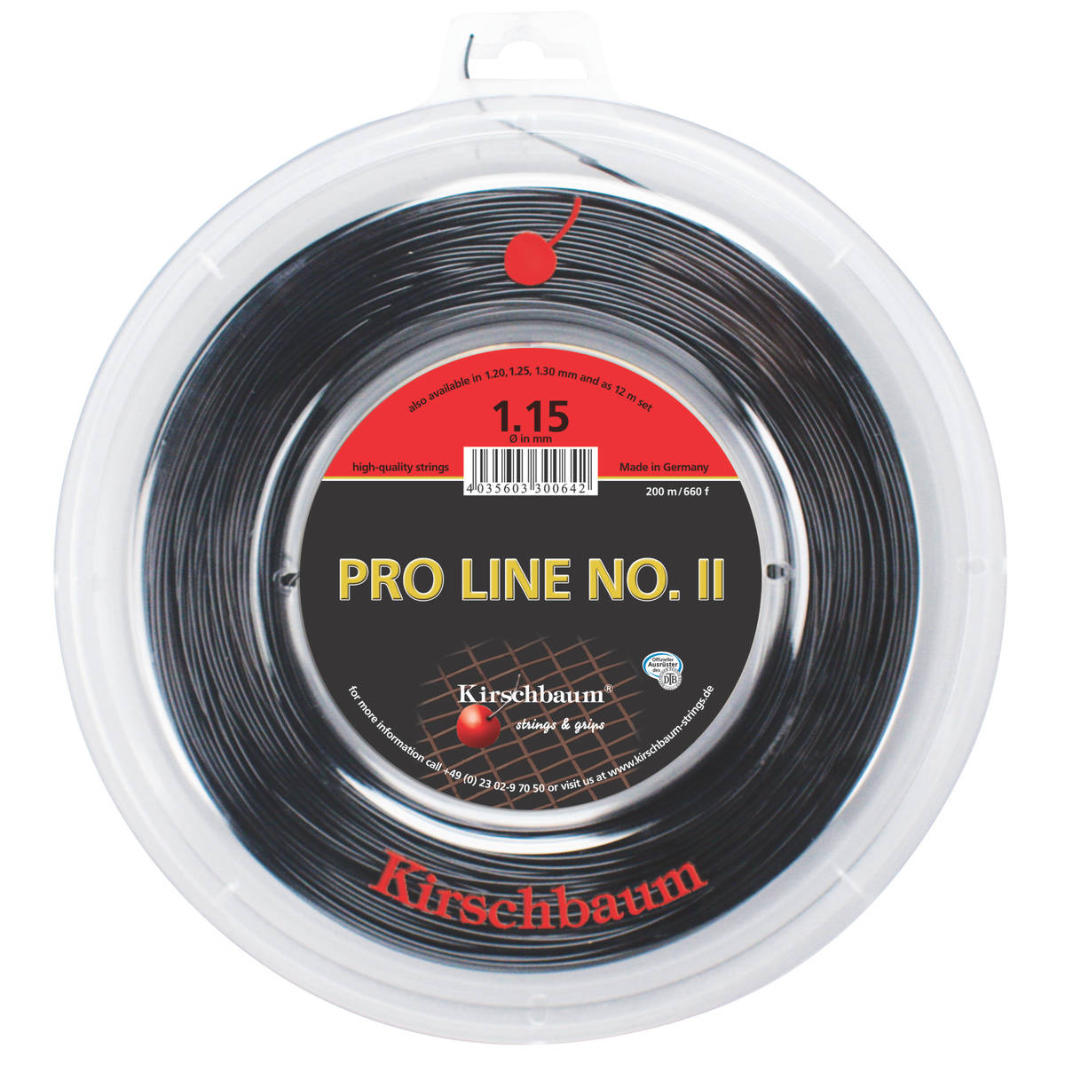 Bobine de cordage de tennis kirschbaum pro line 2 1 15mm noir