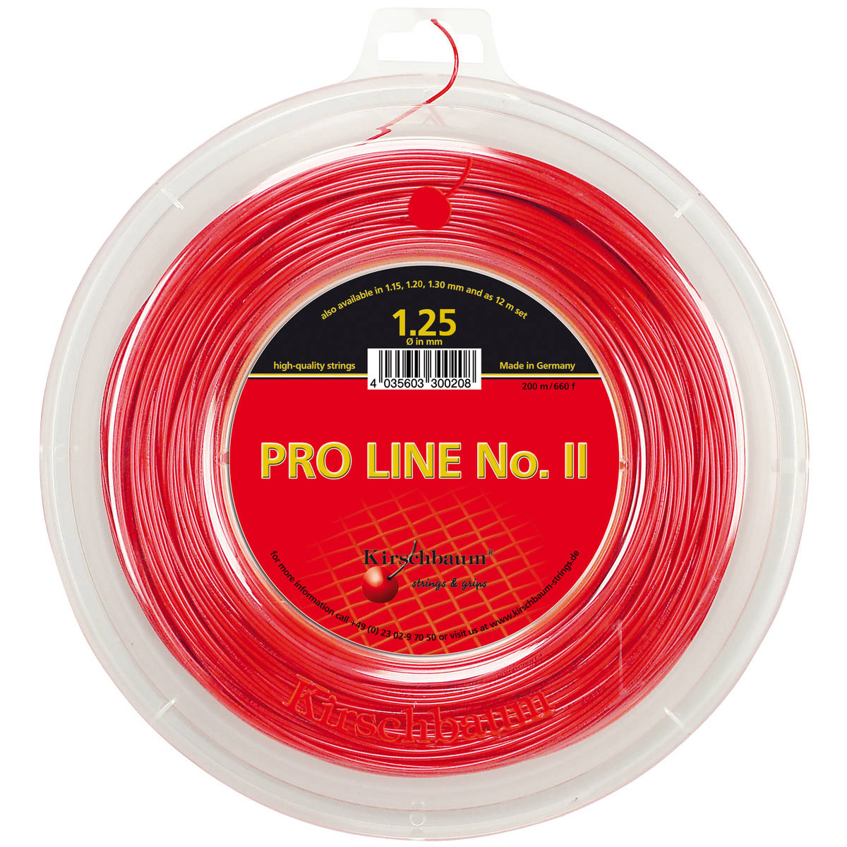 Bobine de cordage de tennis kirschbaum pro line 2 1 25mm rouge