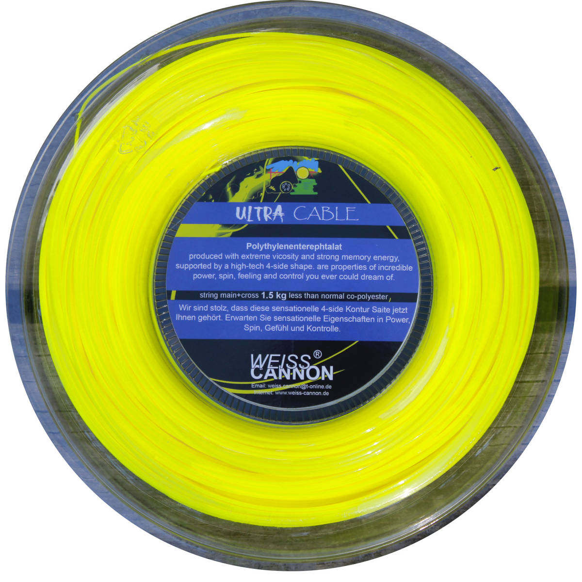 Bobine de cordage de tennis weiss cannon ultra cable 1 23mm recommandation tension