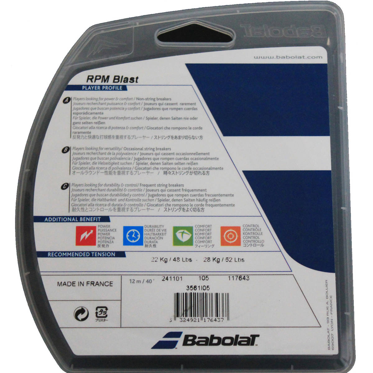 Cordage de tennis babolat rpm blast tension recommandee