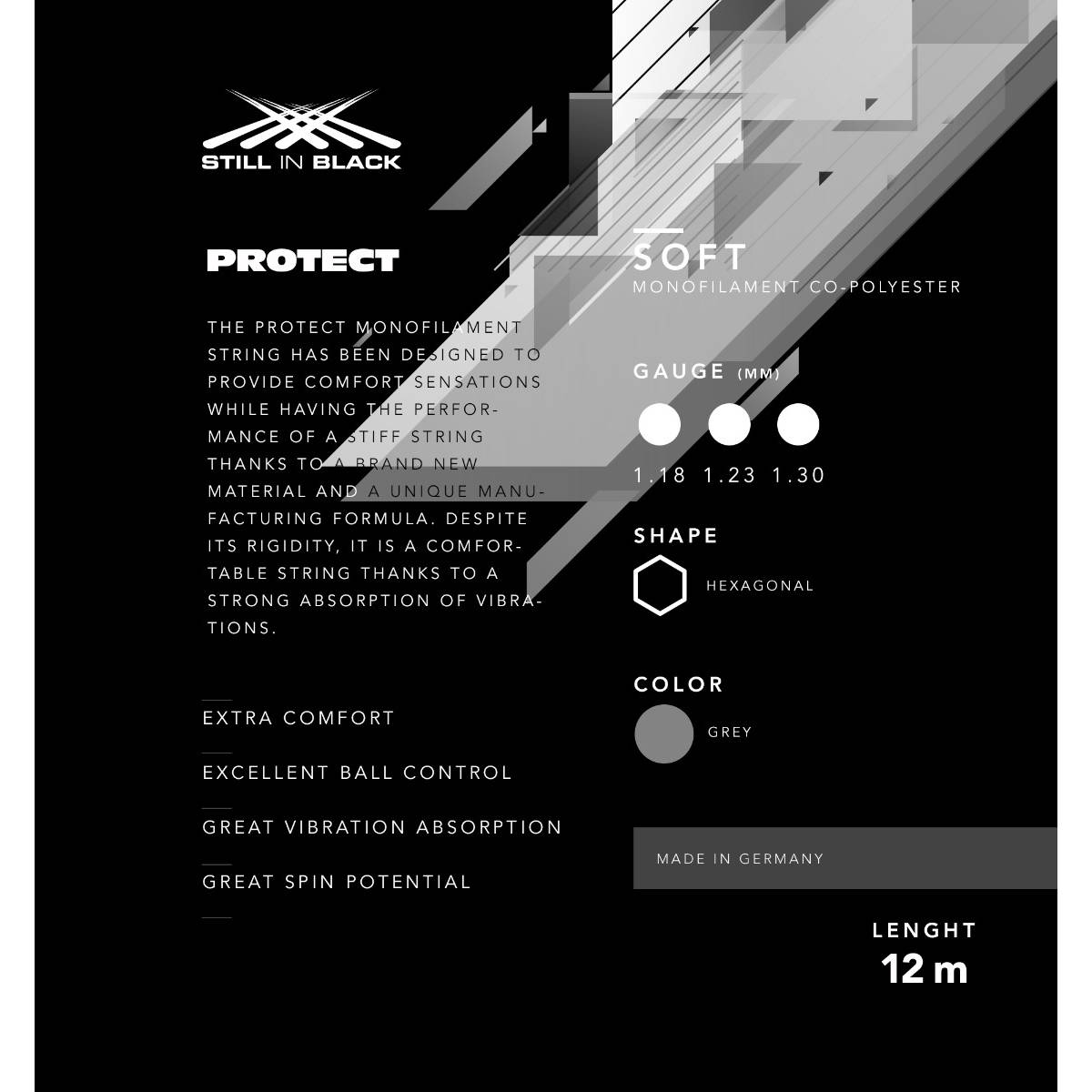 Cordage de tennis stillinblack protect 1 23mm 2 information