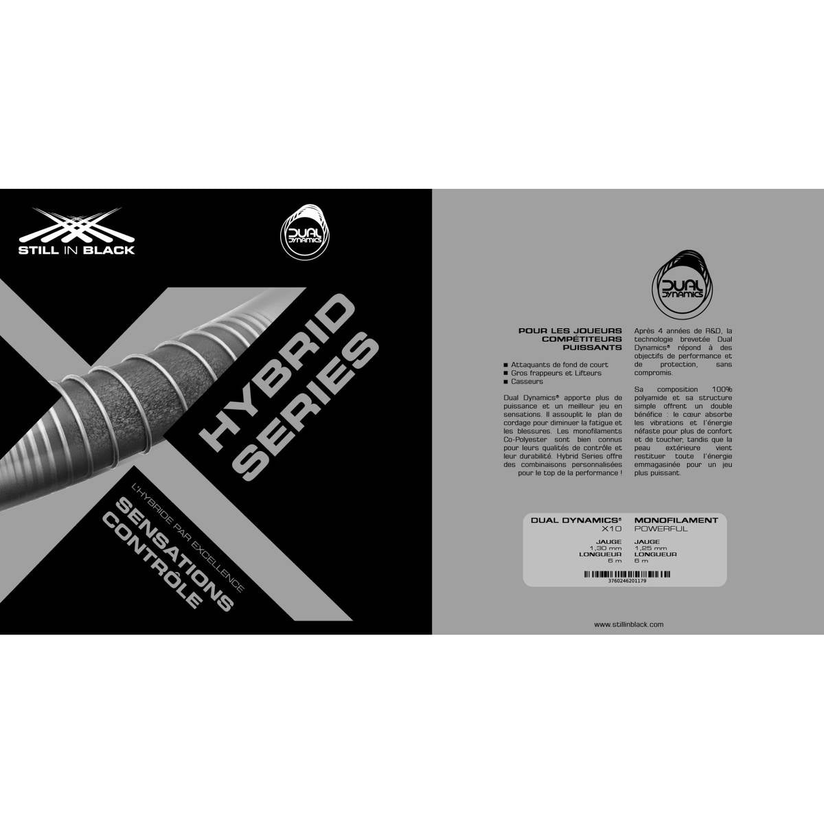 Cordage de tennis stillinblack x10 hybrid series recto verso