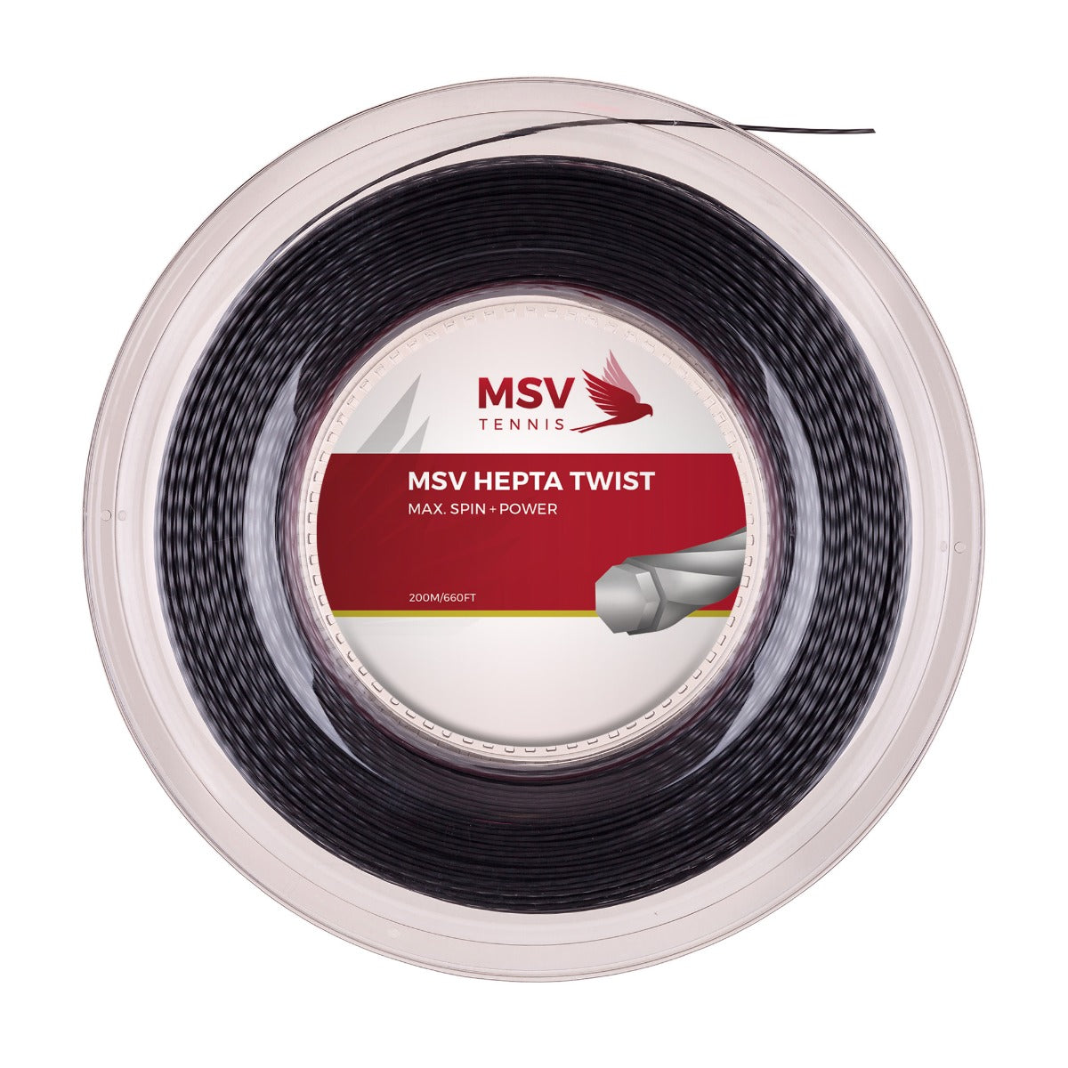 Bobine de cordage de tennis msv hepta twist 1 15mm noir