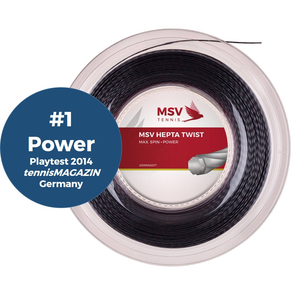 Bobine de cordage de tennis msv hepta twist 1 20mm noir