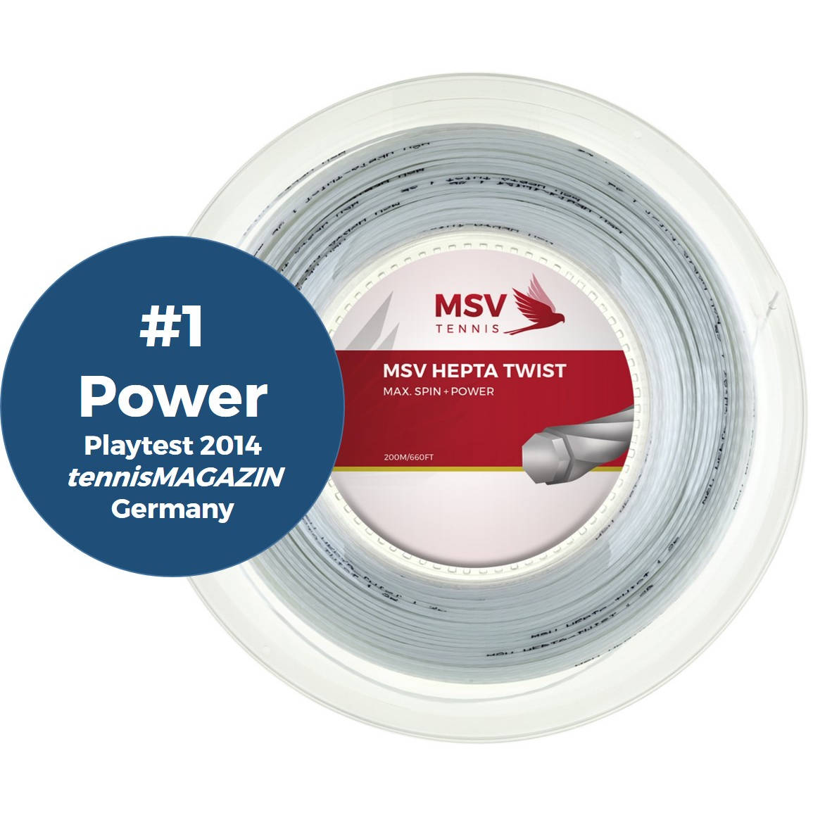 Bobine de cordage de tennis msv hepta twist 1 25mm blanc