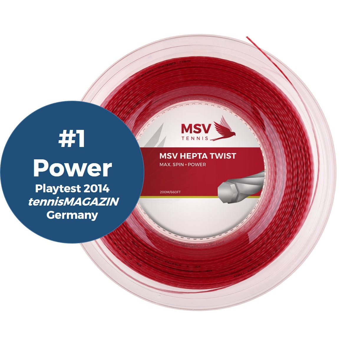 Bobine de cordage de tennis msv hepta twist 1 25mm rouge
