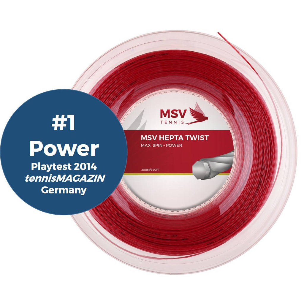 Bobine de cordage de tennis msv hepta twist 1 30mm rouge