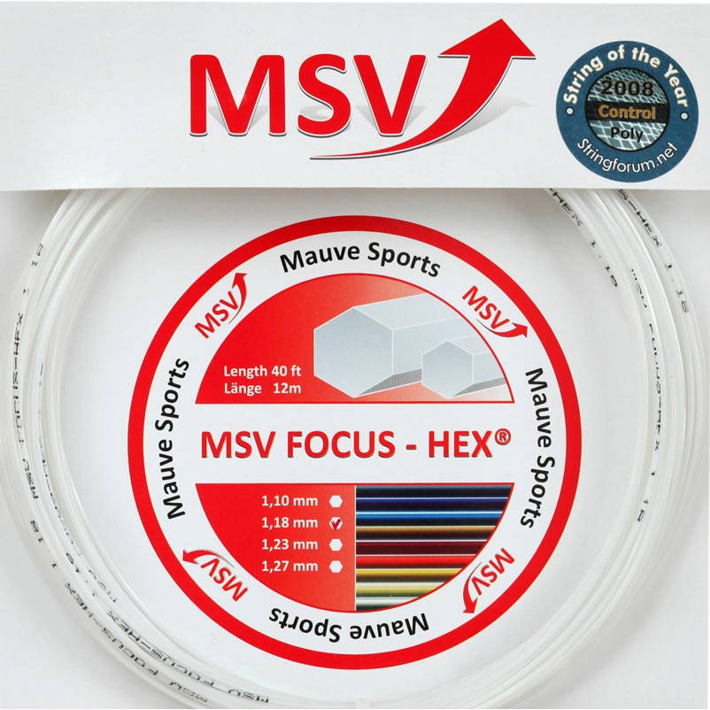 Cordage de tennis msv focus hex 1 18mm 12m blanc