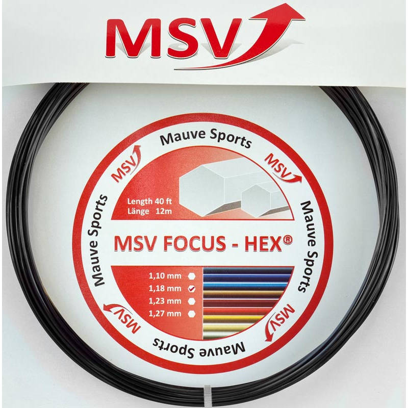 Cordage de tennis msv focus hex 1 18mm 12m noir