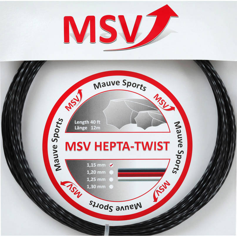 Cordage de tennis msv hepta twist 1 15mm noir